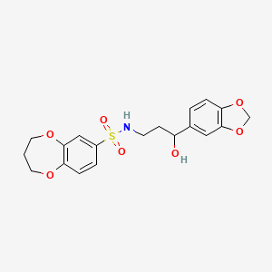 molecular formula C19H21NO7S B2995734 N-(3-(苯并[d][1,3]二氧杂环-5-基)-3-羟基丙基)-3,4-二氢-2H-苯并[b][1,4]二氧杂环-7-磺酰胺 CAS No. 1448027-46-0