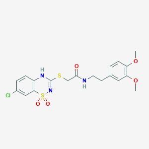 molecular formula C19H20ClN3O5S2 B2995745 2-((7-氯-1,1-二氧化-4H-苯并[e][1,2,4]噻二嗪-3-基)硫代)-N-(3,4-二甲氧基苯乙基)乙酰胺 CAS No. 899966-21-3