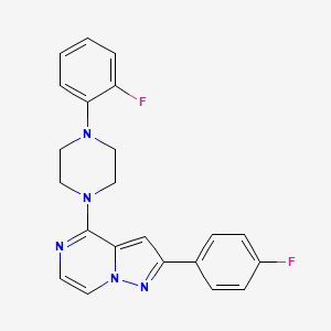molecular formula C22H19F2N5 B2995748 2-(4-Fluorophenyl)-4-(4-(2-fluorophenyl)piperazin-1-yl)pyrazolo[1,5-a]pyrazine CAS No. 1111319-86-8