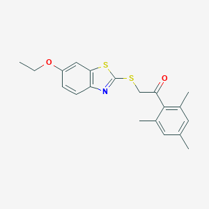 molecular formula C20H21NO2S2 B299576 2-[(6-Ethoxy-1,3-benzothiazol-2-yl)sulfanyl]-1-(2,4,6-trimethylphenyl)ethanone 
