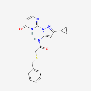 molecular formula C20H21N5O2S B2995763 2-(苄硫基)-N-(3-环丙基-1-(4-甲基-6-氧代-1,6-二氢嘧啶-2-基)-1H-吡唑-5-基)乙酰胺 CAS No. 1203004-30-1