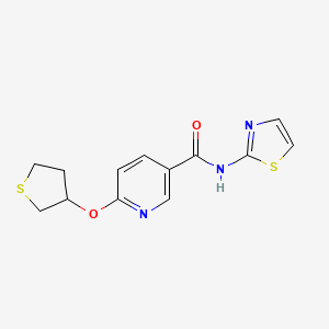molecular formula C13H13N3O2S2 B2995767 6-((tetrahydrothiophen-3-yl)oxy)-N-(thiazol-2-yl)nicotinamide CAS No. 2034359-79-8