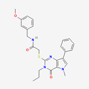 molecular formula C26H28N4O3S B2995768 N-(3-methoxybenzyl)-2-((5-methyl-4-oxo-7-phenyl-3-propyl-4,5-dihydro-3H-pyrrolo[3,2-d]pyrimidin-2-yl)thio)acetamide CAS No. 1112034-45-3