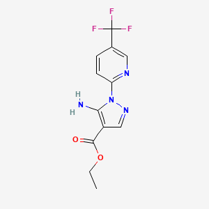 molecular formula C12H11F3N4O2 B2995774 ethyl 5-amino-1-[5-(trifluoromethyl)pyridin-2-yl]-1H-pyrazole-4-carboxylate CAS No. 1955561-50-8