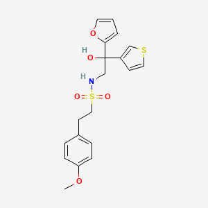 molecular formula C19H21NO5S2 B2995775 N-(2-(呋喃-2-基)-2-羟基-2-(噻吩-3-基)乙基)-2-(4-甲氧基苯基)乙磺酰胺 CAS No. 2034397-59-4
