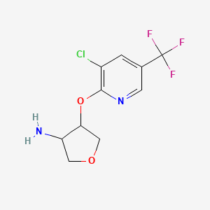 molecular formula C10H10ClF3N2O2 B2995776 4-{[3-氯-5-(三氟甲基)吡啶-2-基]氧基}氧杂环-3-胺 CAS No. 2198986-35-3
