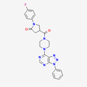 molecular formula C25H23FN8O2 B2995793 1-(4-fluorophenyl)-4-(4-(3-phenyl-3H-[1,2,3]triazolo[4,5-d]pyrimidin-7-yl)piperazine-1-carbonyl)pyrrolidin-2-one CAS No. 946339-62-4