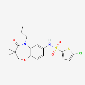 molecular formula C18H21ClN2O4S2 B2995812 5-氯-N-(3,3-二甲基-4-氧代-5-丙基-2,3,4,5-四氢苯并[b][1,4]恶二杂环-7-基)噻吩-2-磺酰胺 CAS No. 921914-76-3