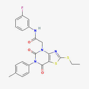 molecular formula C22H19FN4O3S2 B2995816 2-(2-(ethylthio)-5,7-dioxo-6-(p-tolyl)-6,7-dihydrothiazolo[4,5-d]pyrimidin-4(5H)-yl)-N-(3-fluorophenyl)acetamide CAS No. 1251584-17-4