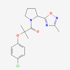 molecular formula C17H20ClN3O3 B2995822 2-(4-Chlorophenoxy)-2-methyl-1-(2-(3-methyl-1,2,4-oxadiazol-5-yl)pyrrolidin-1-yl)propan-1-one CAS No. 1421472-23-2