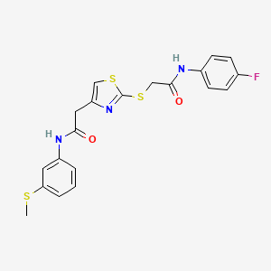 molecular formula C20H18FN3O2S3 B2995851 N-(4-fluorophenyl)-2-((4-(2-((3-(methylthio)phenyl)amino)-2-oxoethyl)thiazol-2-yl)thio)acetamide CAS No. 941921-84-2