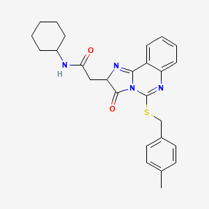 molecular formula C26H28N4O2S B2995858 N-cyclohexyl-2-[5-[(4-methylphenyl)methylsulfanyl]-3-oxo-2H-imidazo[1,2-c]quinazolin-2-yl]acetamide CAS No. 959505-47-6
