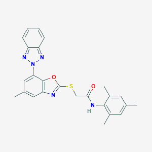 molecular formula C25H23N5O2S B299587 2-{[7-(2H-1,2,3-benzotriazol-2-yl)-5-methyl-1,3-benzoxazol-2-yl]sulfanyl}-N-mesitylacetamide 