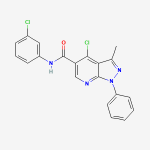 molecular formula C20H14Cl2N4O B2995870 4-chloro-N-(3-chlorophenyl)-3-methyl-1-phenylpyrazolo[3,4-b]pyridine-5-carboxamide CAS No. 899985-53-6