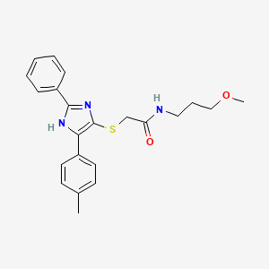 molecular formula C22H25N3O2S B2995874 N-(3-甲氧基丙基)-2-((2-苯基-5-(对甲苯基)-1H-咪唑-4-基)硫代)乙酰胺 CAS No. 901241-06-3