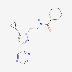 N-(2-(5-cyclopropyl-3-(pyrazin-2-yl)-1H-pyrazol-1-yl)ethyl)cyclohex-3-enecarboxamide