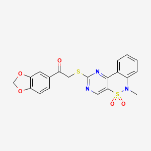 molecular formula C20H15N3O5S2 B2995894 1-(1,3-benzodioxol-5-yl)-2-[(6-methyl-5,5-dioxido-6H-pyrimido[5,4-c][2,1]benzothiazin-2-yl)thio]ethanone CAS No. 895104-38-8