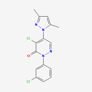 molecular formula C15H12Cl2N4O B2995896 4-chloro-2-(3-chlorophenyl)-5-(3,5-dimethyl-1H-pyrazol-1-yl)-3(2H)-pyridazinone CAS No. 320421-72-5