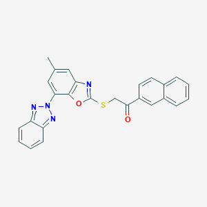 molecular formula C26H18N4O2S B299592 2-{[7-(2H-1,2,3-benzotriazol-2-yl)-5-methyl-1,3-benzoxazol-2-yl]sulfanyl}-1-(2-naphthyl)ethanone 