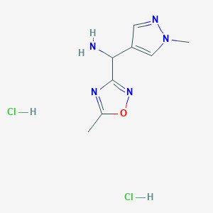 molecular formula C8H13Cl2N5O B2995930 (5-methyl-1,2,4-oxadiazol-3-yl)(1-methyl-1H-pyrazol-4-yl)methanamine dihydrochloride CAS No. 1864073-30-2