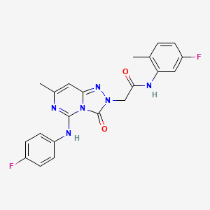 molecular formula C21H18F2N6O2 B2995936 2-[5-(4-fluoroanilino)-7-methyl-3-oxo[1,2,4]triazolo[4,3-c]pyrimidin-2(3H)-yl]-N~1~-(5-fluoro-2-methylphenyl)acetamide CAS No. 1251626-36-4