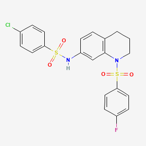 molecular formula C21H18ClFN2O4S2 B2995943 4-chloro-N-(1-((4-fluorophenyl)sulfonyl)-1,2,3,4-tetrahydroquinolin-7-yl)benzenesulfonamide CAS No. 946226-27-3