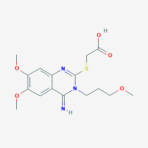 molecular formula C16H21N3O5S B2995954 2-{[4-Imino-6,7-dimethoxy-3-(3-methoxypropyl)-3,4-dihydro-2-quinazolinyl]sulfanyl}acetic acid CAS No. 439096-37-4