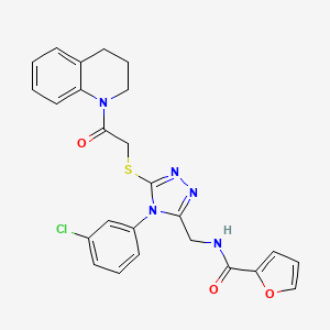 molecular formula C25H22ClN5O3S B2995975 N-((4-(3-氯苯基)-5-((2-(3,4-二氢喹啉-1(2H)-基)-2-氧代乙基)硫代-4H-1,2,4-噻唑-3-基)甲基)呋喃-2-甲酰胺 CAS No. 392684-79-6