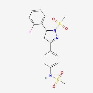 molecular formula C17H18FN3O4S2 B2995979 N-(4-(5-(2-fluorophenyl)-1-(methylsulfonyl)-4,5-dihydro-1H-pyrazol-3-yl)phenyl)methanesulfonamide CAS No. 851781-07-2