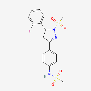 molecular formula C17H18FN3O4S2 B2995979 N-(4-(5-(2-氟苯基)-1-(甲磺酰基)-4,5-二氢-1H-吡唑-3-基)苯基)甲磺酰胺 CAS No. 851781-07-2