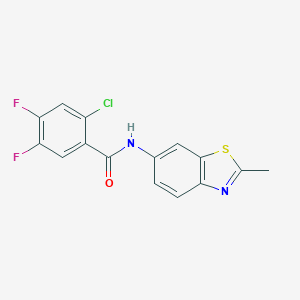 molecular formula C15H9ClF2N2OS B299598 2-chloro-4,5-difluoro-N-(2-methyl-1,3-benzothiazol-6-yl)benzamide 