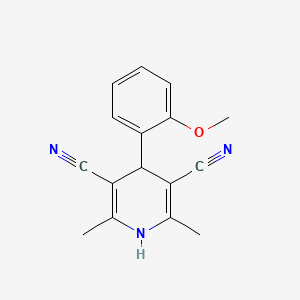 molecular formula C16H15N3O B2995985 4-(2-Methoxyphenyl)-2,6-dimethyl-1,4-dihydropyridine-3,5-dicarbonitrile CAS No. 338966-39-5