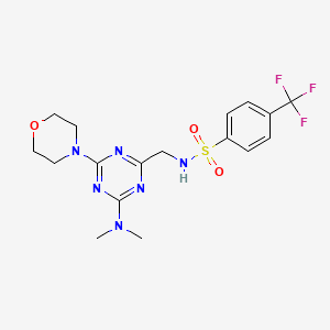 molecular formula C17H21F3N6O3S B2996008 N-((4-(二甲氨基)-6-吗啉代-1,3,5-三嗪-2-基)甲基)-4-(三氟甲基)苯磺酰胺 CAS No. 2034408-56-3