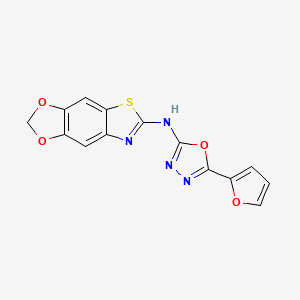 molecular formula C14H8N4O4S B2996010 N-[5-(furan-2-yl)-1,3,4-oxadiazol-2-yl]-[1,3]dioxolo[4,5-f][1,3]benzothiazol-6-amine CAS No. 862976-86-1