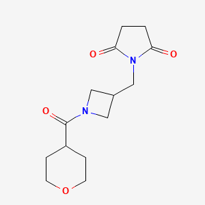 molecular formula C14H20N2O4 B2996014 1-((1-(tetrahydro-2H-pyran-4-carbonyl)azetidin-3-yl)methyl)pyrrolidine-2,5-dione CAS No. 2320861-37-6