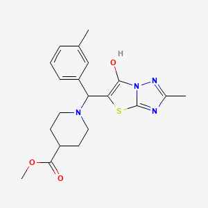 molecular formula C20H24N4O3S B2996027 Methyl 1-((6-hydroxy-2-methylthiazolo[3,2-b][1,2,4]triazol-5-yl)(m-tolyl)methyl)piperidine-4-carboxylate CAS No. 869343-11-3