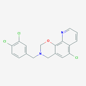 molecular formula C18H13Cl3N2O B2996035 6-Chloro-3-(3,4-dichlorobenzyl)-3,4-dihydro-2H-[1,3]oxazino[5,6-h]quinoline CAS No. 338400-83-2