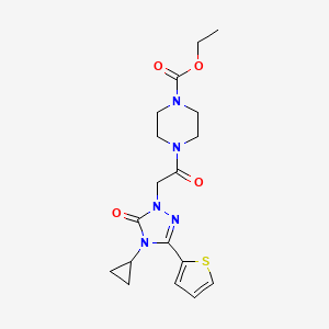 ethyl 4-(2-(4-cyclopropyl-5-oxo-3-(thiophen-2-yl)-4,5-dihydro-1H-1,2,4-triazol-1-yl)acetyl)piperazine-1-carboxylate