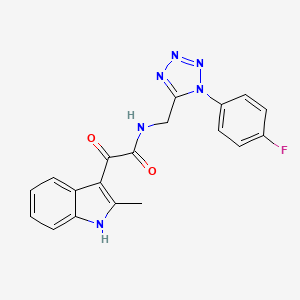 molecular formula C19H15FN6O2 B2996043 N-((1-(4-fluorophenyl)-1H-tetrazol-5-yl)methyl)-2-(2-methyl-1H-indol-3-yl)-2-oxoacetamide CAS No. 897623-74-4