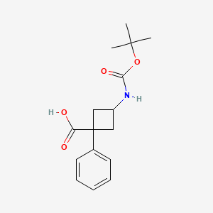 molecular formula C16H21NO4 B2996046 3-[(2-Methylpropan-2-yl)oxycarbonylamino]-1-phenylcyclobutane-1-carboxylic acid CAS No. 2137073-99-3