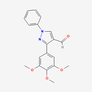 molecular formula C19H18N2O4 B2996108 1-Phenyl-3-(3,4,5-trimethoxyphenyl)pyrazole-4-carbaldehyde CAS No. 376358-86-0