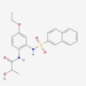molecular formula C21H22N2O5S B299611 N-{4-ethoxy-2-[(2-naphthylsulfonyl)amino]phenyl}-2-hydroxypropanamide 