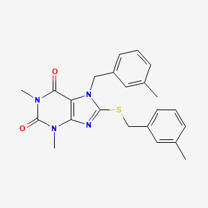 molecular formula C23H24N4O2S B2996129 1,3-dimethyl-7-(3-methylbenzyl)-8-((3-methylbenzyl)thio)-1H-purine-2,6(3H,7H)-dione CAS No. 376625-63-7