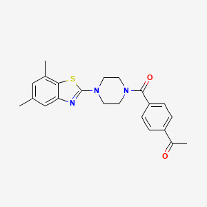 molecular formula C22H23N3O2S B2996144 1-(4-(4-(5,7-Dimethylbenzo[d]thiazol-2-yl)piperazine-1-carbonyl)phenyl)ethanone CAS No. 897482-59-6