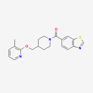 molecular formula C20H21N3O2S B2996152 6-(4-{[(3-Methylpyridin-2-yl)oxy]methyl}piperidine-1-carbonyl)-1,3-benzothiazole CAS No. 2197852-52-9