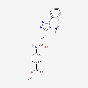molecular formula C19H18ClN5O3S B2996155 Ethyl 4-[[2-[[4-amino-5-(2-chlorophenyl)-1,2,4-triazol-3-yl]sulfanyl]acetyl]amino]benzoate CAS No. 781654-69-1