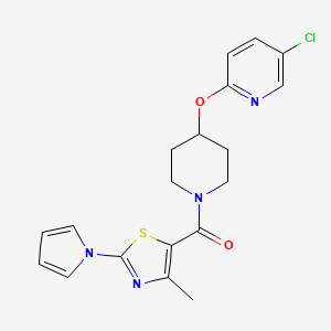 molecular formula C19H19ClN4O2S B2996159 (4-((5-chloropyridin-2-yl)oxy)piperidin-1-yl)(4-methyl-2-(1H-pyrrol-1-yl)thiazol-5-yl)methanone CAS No. 1448044-22-1