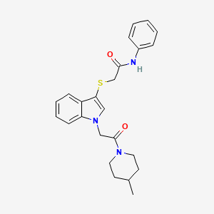 molecular formula C24H27N3O2S B2996163 2-((1-(2-(4-methylpiperidin-1-yl)-2-oxoethyl)-1H-indol-3-yl)thio)-N-phenylacetamide CAS No. 878055-56-2