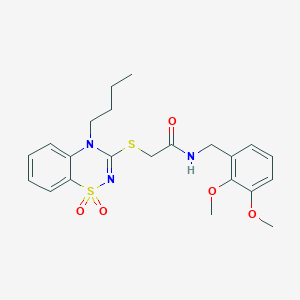 molecular formula C22H27N3O5S2 B2996167 2-((4-butyl-1,1-dioxido-4H-benzo[e][1,2,4]thiadiazin-3-yl)thio)-N-(2,3-dimethoxybenzyl)acetamide CAS No. 933214-21-2