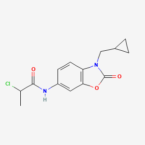 molecular formula C14H15ClN2O3 B2996169 2-Chloro-N-[3-(cyclopropylmethyl)-2-oxo-1,3-benzoxazol-6-yl]propanamide CAS No. 2411257-83-3